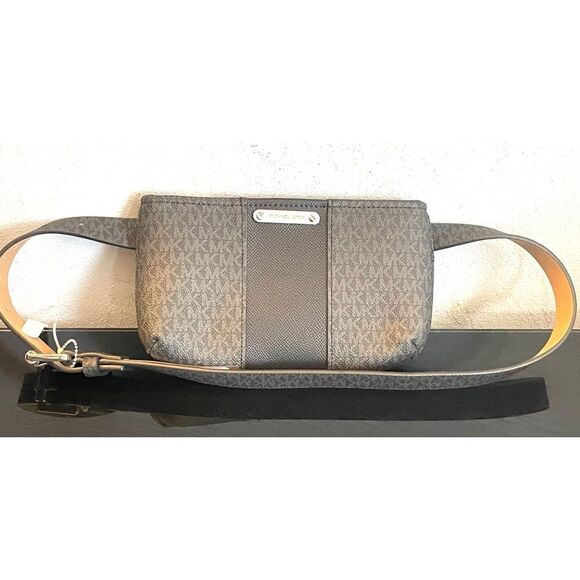 New Michael Kors Fanny Pack Logo Waist Belt Bag Brown Top Zip Closure S/M - Picture 3 of 9